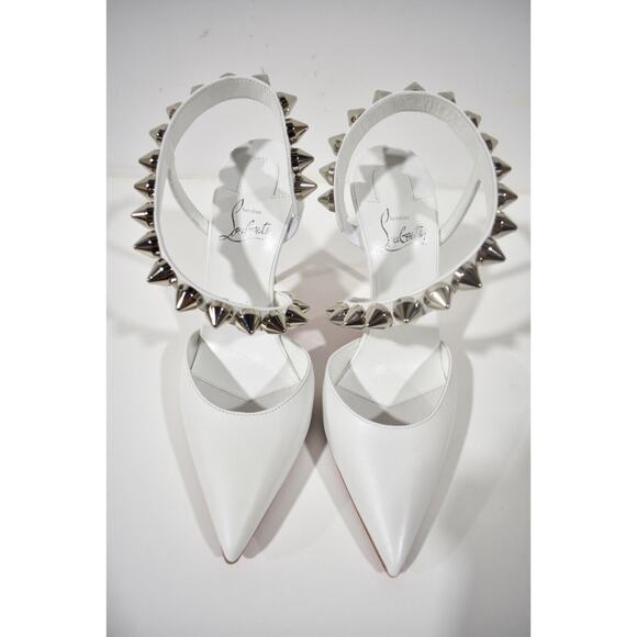 Christian Louboutin Spikita Pump 100 Bianco White Spike Strappy Sandal Heel 39.5 - Picture 4 of 8